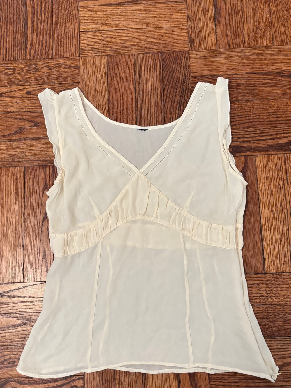 Light Cream Sheer Ruffle Trim V-Neck Tank